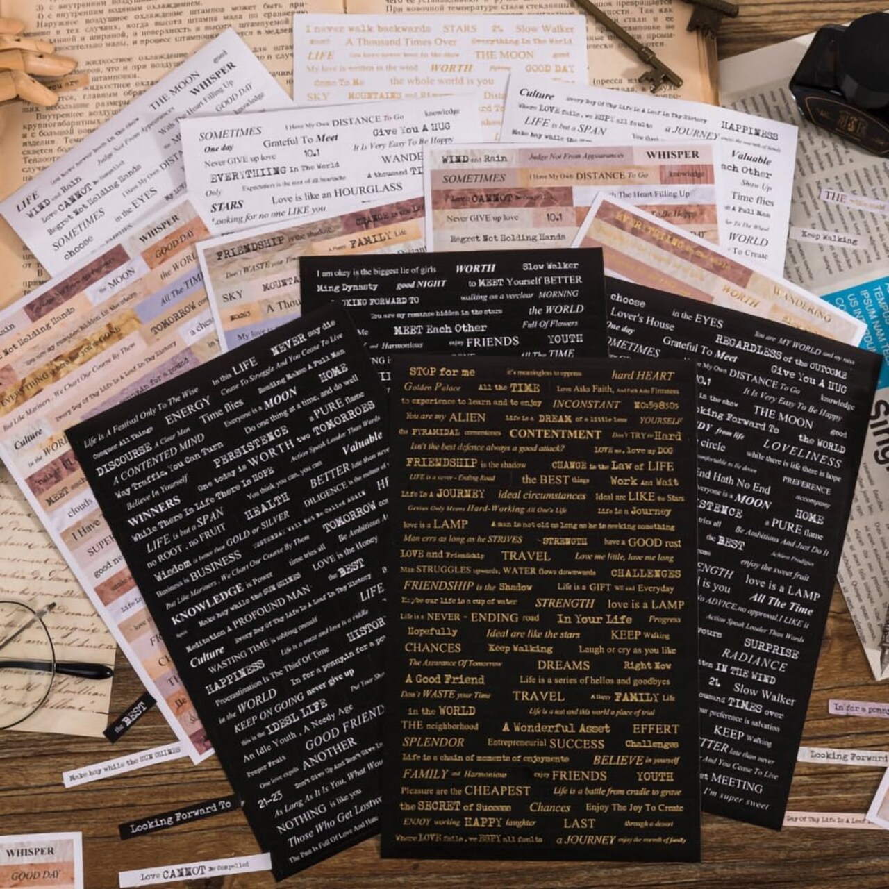 12 Sheets Vintage Golden Quote Scrapbook Stickers (Golden Quotes) 7.87 x 5.51 x 0.39 inches